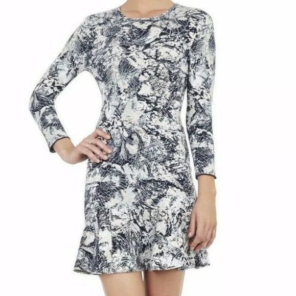BCBGMAXAZRIA XS LEILANI PEPLUM JACQUARD DRESS DAR - Picture 1 of 6
